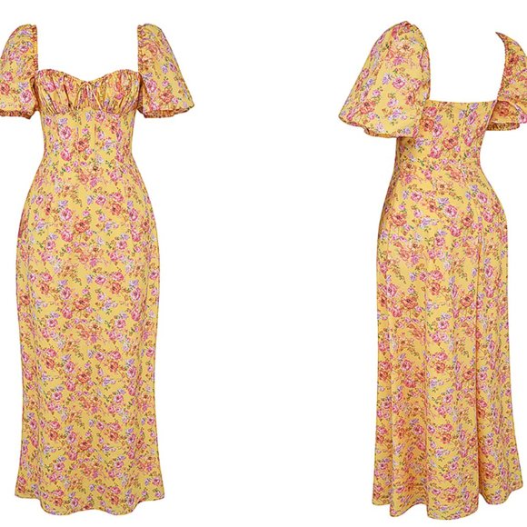 HOUSE OF CB 'Felizia' Butter Print Puff Sleeve Sundress NWT - Picture 10 of 10